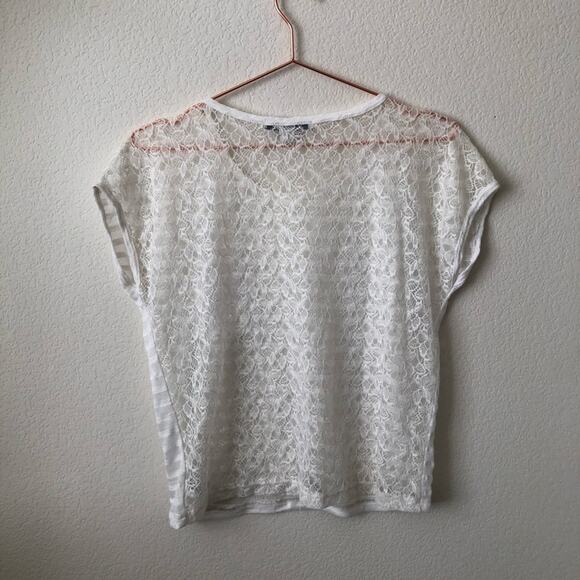 Forever 21 shadow stripe lace back pocket white cream top - Picture 3 of 5